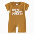 thumbnail image 1 of Duqingm Newborn Baby Boy Summer Outfit Romper Hello I'm New Here Letter Embroidery Short Sleeve Jumpsuit Bodysuit Cute Infant Waffle Clothes(Coffee,Newborn), 1 of 4