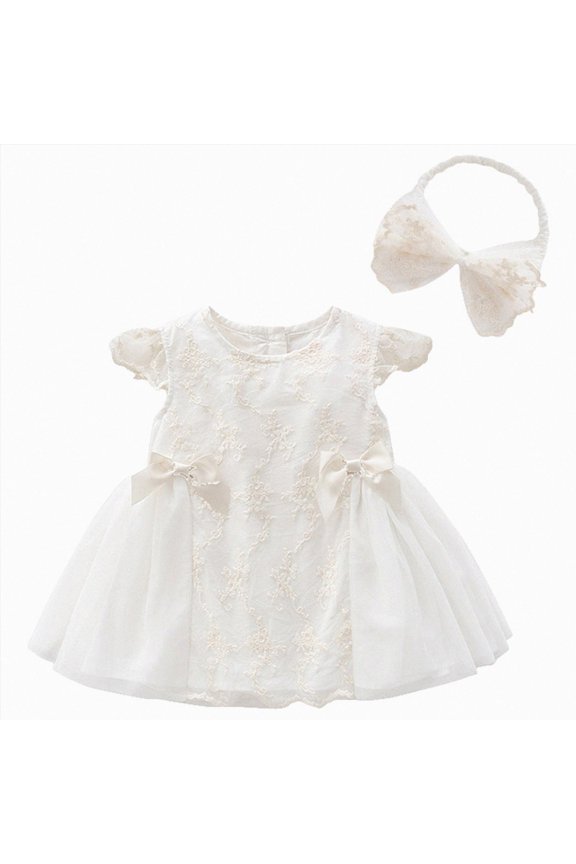 Newborn Baby Girl Dress White Lace Short Sleeve Fall Wedding Dresses Outfit White,3-6 Months