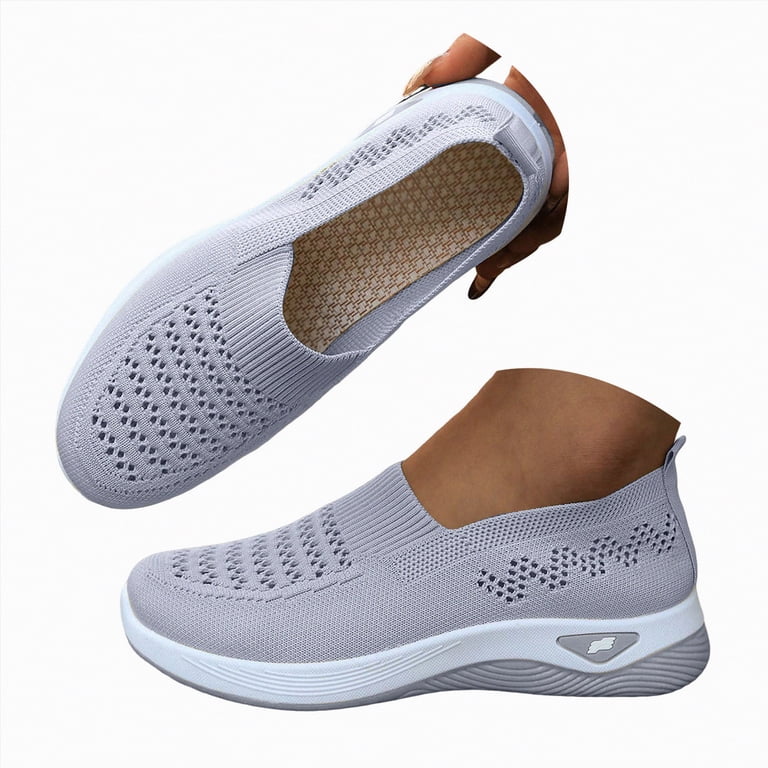 light grey dress shoes womens Duqingm Slip On Women Women's Shoes Shoes Work Shoes Flats Mesh Casual Gray,8.5, Clear style-bump-friendly