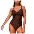 thumbnail image 1 of Duqingm Swim Suit Women Women Sexy Halter One Piece Swimsuits Ruffle Tummy Control Bathing Suit Coffee,2XL, 1 of 7