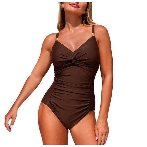 Duqingm Swim Suit Women Women Sexy Halter One Piece Swimsuits Ruffle Tummy Control Bathing Suit Coffee,2XL