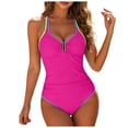 thumbnail image 1 of Duqingm Swimsuit One-Piece Swimsuits Solid Color Bikini One Piece Swimsuit V Neck One Piece Womens Swimwear Red,L, 1 of 7