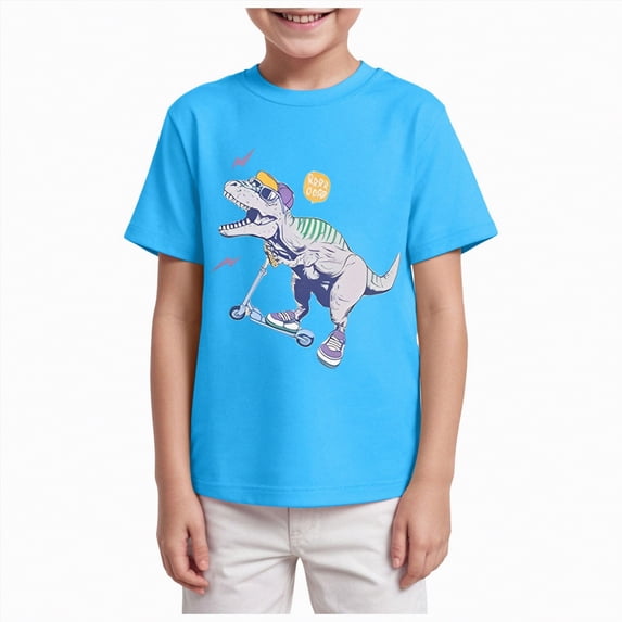 Duqingm Teen Boy Shirts Boys' Short Sleeve Graphic Crew Neck T-Shirt, Soft, Comfortable, Relaxed Fit Sky Blue,5-6 Years