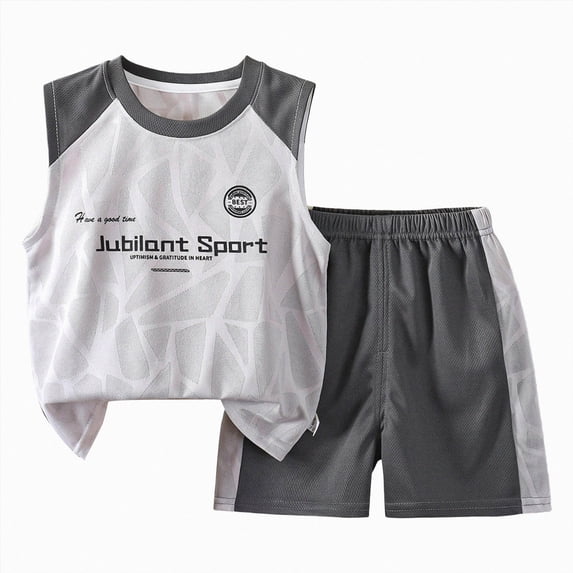 Duqingm Toddler Baby Boys Athletic Outfits 6M 12M 2T 3T 4T 5T 6-10T Summer Quick-dry Sports Boys' Clothing Sets 2 Piece Outfits Grey,6-12 Months
