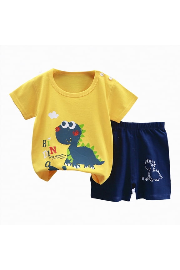 Toddler Baby Boys Romper Set Baby Boys Shirt and Pant Set, Top & Shorts Outfit Bundle, 107% Organic Cotton Yellow,9-18 Months