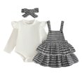 thumbnail image 1 of Duqingm Baby Girl Winter Clothes Toddler Girl Spring Fall Outfit Long Sleeve Ruffle Romper Floral Suspender Skirt Headband Set,3-6 Months, 1 of 7