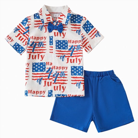 Duqingm Toddler Boy 4th of July Outfit Flag Star Print Button Shirts Elastic Waist Shorts 3T 4T 5T 6T 7T Toddler Summer Clothes Boys Summer Outfits Blue,4-5 Years