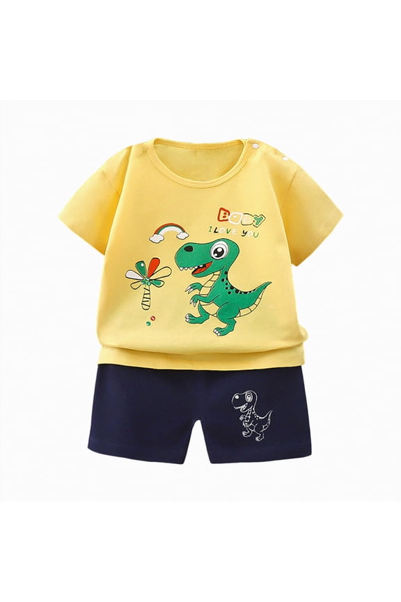 Toddler Boy Set Baby Boys Shirt and Pant Set, Top & Shorts Outfit Bundle, 103% Organic Cotton Yellow,5-6 Years
