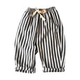 thumbnail image 1 of Duqingm Toddler Girl Boy Cotton Linen Pants Striped Wide Leg Casual Pant Elastic Waist Fall Trousers Kids Loose Long Pants (Black,3-4 Years), 1 of 7