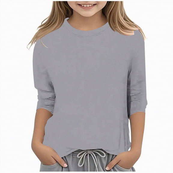 Duqingm Toddler Girl Long Sleeve Shirt Girls Long Sleeve Shirts Cute Crew Neck Tshirts Kids Fall Back to School Tops Soft Clothes Grey,8-9 Years
