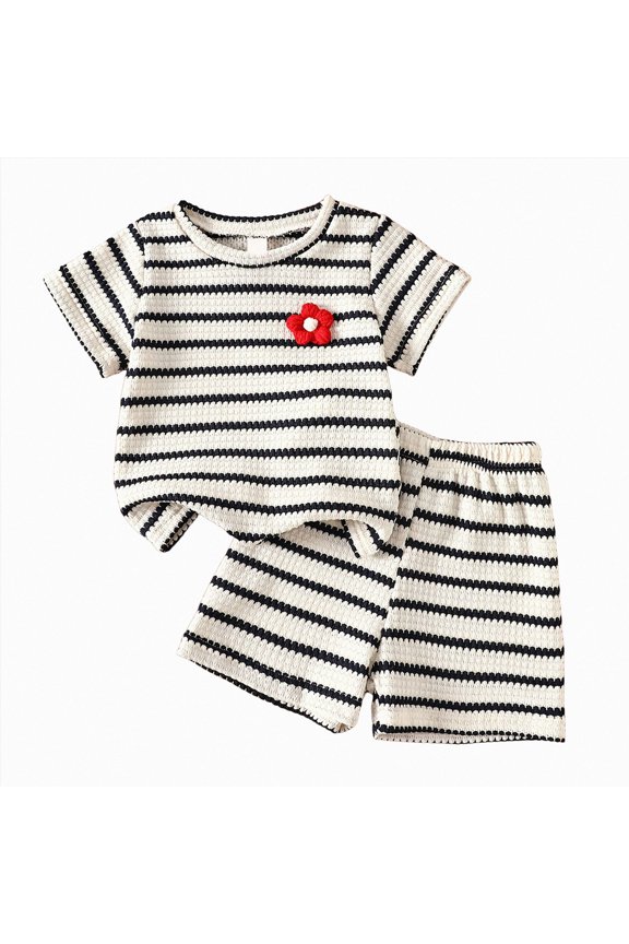 Toddler Girls Outfit Sets 2 PC Girls Set Casual Lounge Set Cap Sleeve T Shirt and Elastic Waist Shorts 2 Piece Clothing Sets Black,7-8 Years