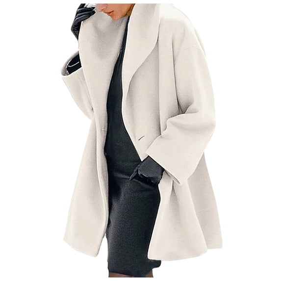 Duqingm Winter Coat Womens Notched Lapel Collar Double Breasted Pea Coat Winter Wool Blend Over Coats Long Jackets White,S