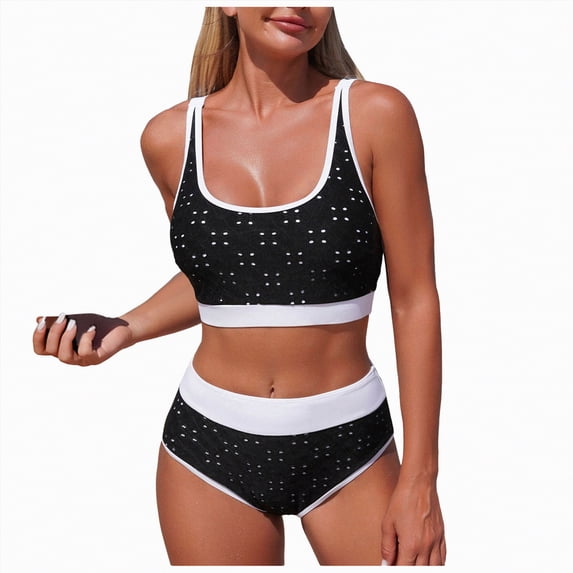 Duqingm Women'S Bikini Swimsuits Women's High Waisted Bikini Deep V Neck Two Piece Swimsuit Tummy Control Bathing Suits Black,M