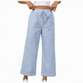 thumbnail image 1 of Duqingm Womens Bottoms Women's Striped Pants Spring Summer 2026 Comfy Pajama Pants High Waist Wide Leg Lounge Pants Lightweight PJ Bottoms Light Blue,L, 1 of 6