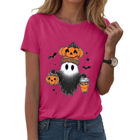 Duqingm Womens Halloween Shirts Cute Ghost Shirts Halloween Pumpkin T-Shirt Spooky Season Tee Fall Graphic Short Sleeve Tee,2XL
