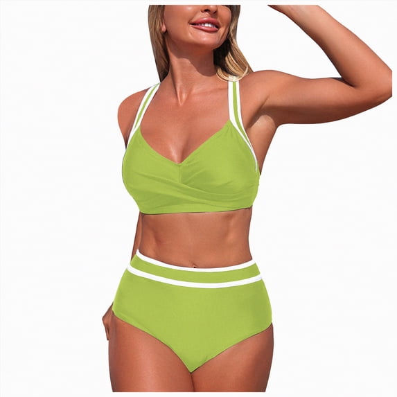 Duqingm Womens High Waisted Bikini Women's Bikini Set Halter Triangle Swimsuit 2 Piece Bathing Suit Green,M
