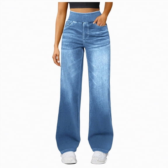 Duqingm Womens Jeans Stretchy Women's Heritage High-Rise Loose Straight Jeans Stretch Denim Light Blue,S