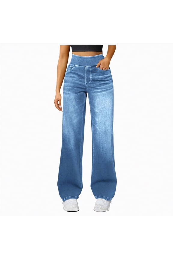 Womens Jeans Stretchy Women's Heritage High-Rise Loose Straight Jeans Stretch Denim Light Blue,S