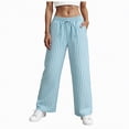 thumbnail image 1 of Duqingm Womens Lounge Pants Striped Pants for Women High Waisted Wide Leg Cotton Linen Trendy Beach Pull on Elastic Waist Casual Flowy Pants Light Blue,M, 1 of 7