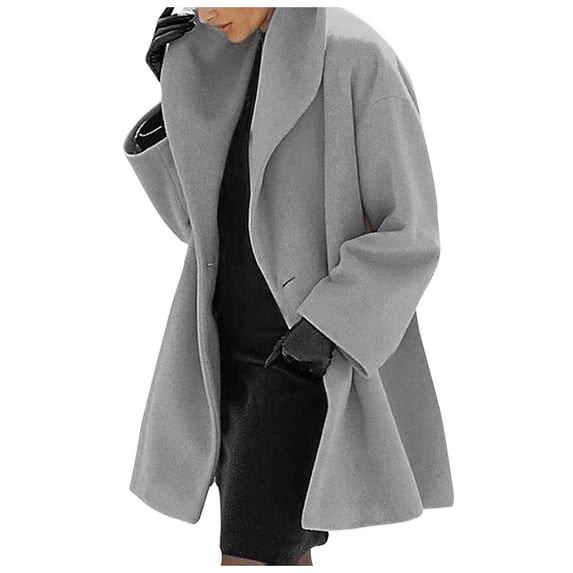 Duqingm Womens Pea Coat Trench Coats For Women Women's Big Notch Lapel Single Breasted Mid-Long Wool Blend Coat Grey,2XL