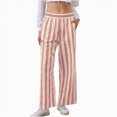 thumbnail image 1 of Duqingm Womens Spring Pants Women Casual Drawstring Elastic Waist Striped Wide Leg Pants with Pockets Beige,S, 1 of 6