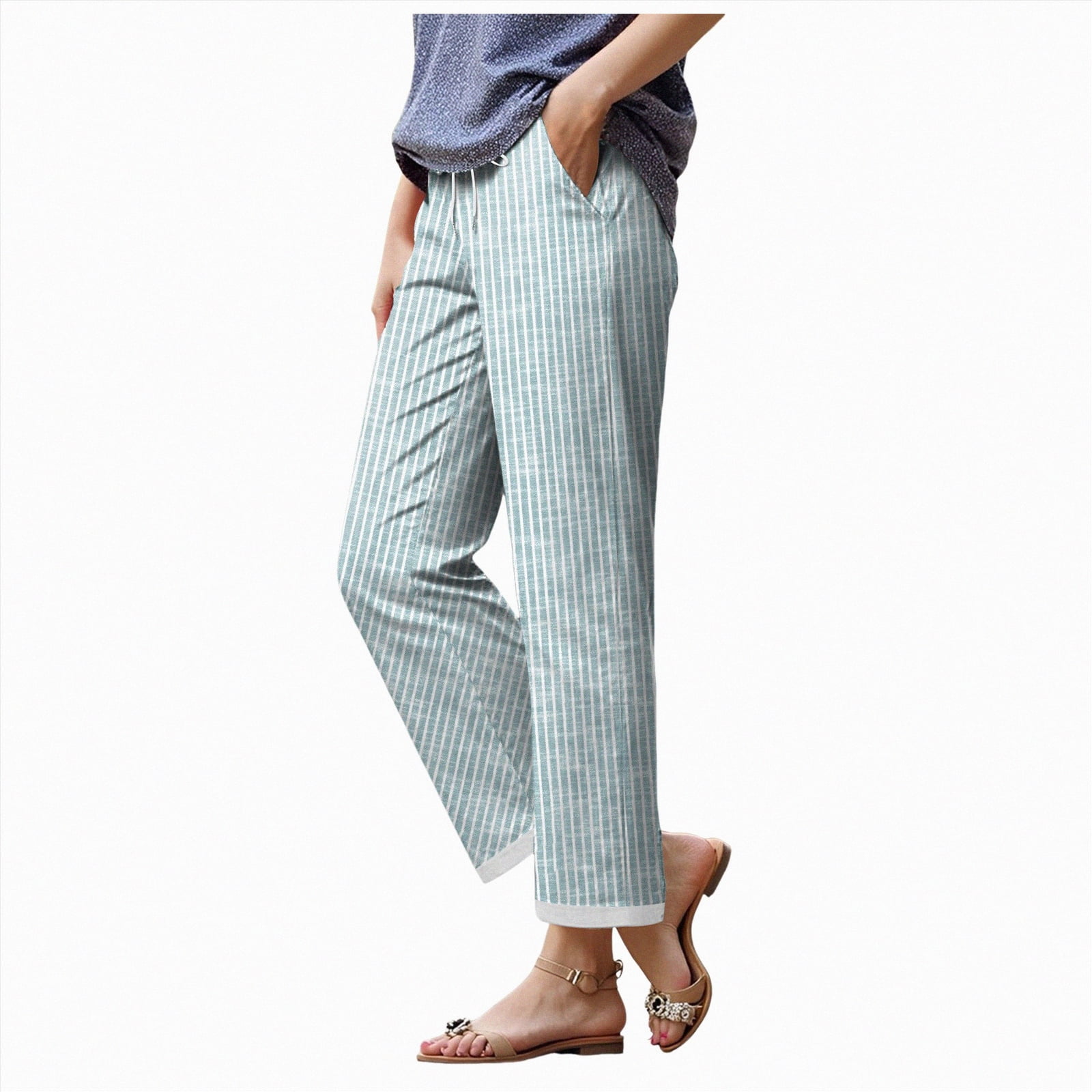Duqingm Womens Spring Pants Women's Striped Pants Color Block High ...