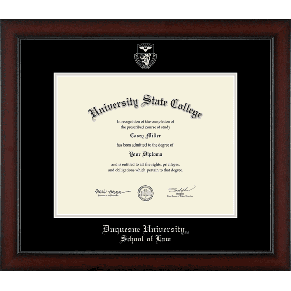 Duquesne University School of Law Diploma Frame, Document Size 14" x 11"
