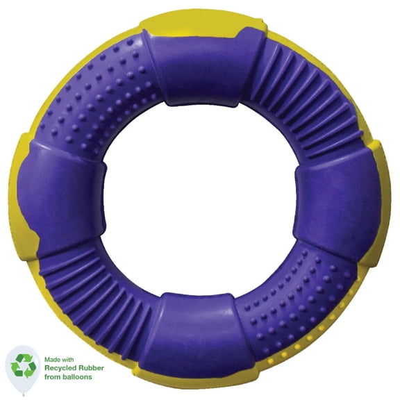 Dur Dog Toys - Medium Ring In Violet & Yellow - Created From Recycled Balloons (1 Pack) - Eco Friendly Dog Toys