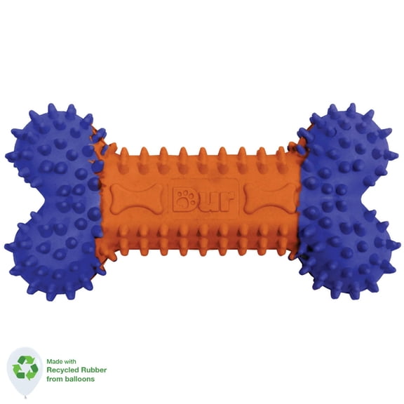Dur Dog Toys - Small Bone In Orange & Blue - Created From Recycled Balloons (1 Pack) - Eco Friendly Dog Toys