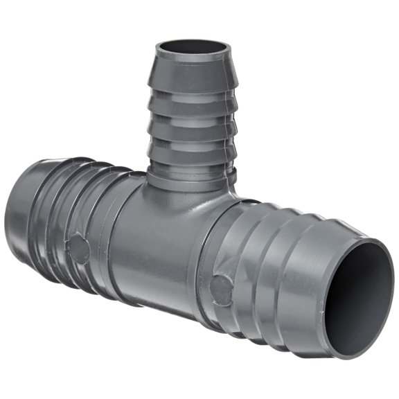 Dura 1401 Series PVC Tube Fitting, Tee, Schedule 40, Gray, 1-1/4" x 1" Barbed