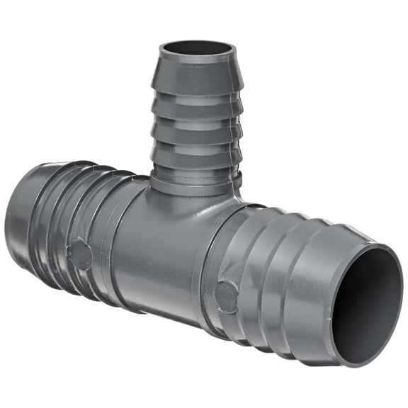 Dura 1401 Series PVC Tube Fitting, Tee, Schedule 40, Gray, 2" Barbed
