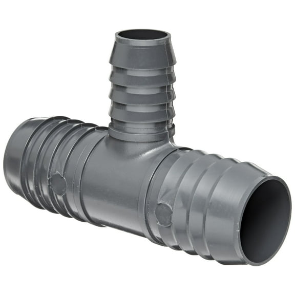 Dura 1401 Series PVC Tube Fitting, Tee, Schedule 40, Gray, 2" x 3/4" Barbed