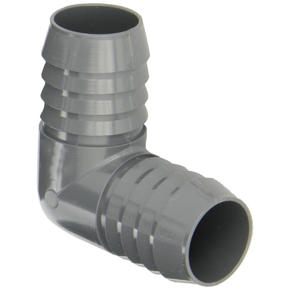 Dura 1406 Series PVC Tube Fitting, 90 Degree Elbow, Schedule 40, Gray, 1-1/4" Barbed