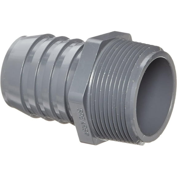 Dura 1436 Series PVC Tube Fitting, Adapter, Schedule 40, Gray, 1-1/2" Barbed x NPT Male (Pack of 5) (1-1/2")