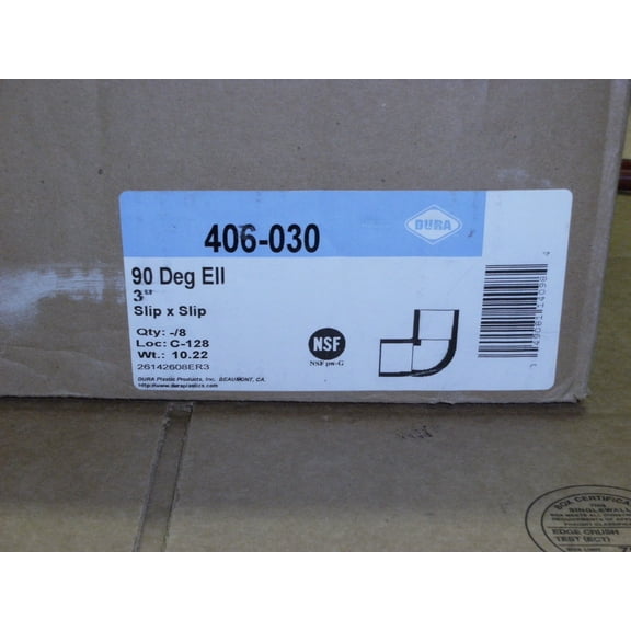 Dura 90 Degree Elbow 3 in. PVC Slip 406-030 (Box of 8)