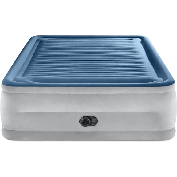 : Dura-Beam Deluxe Comfort-Plush Air Mattress - 22" Queen Blue Built-in Electric Pump, Durable Fiber-Tech, Carry Bag Included, 600lb Capacity