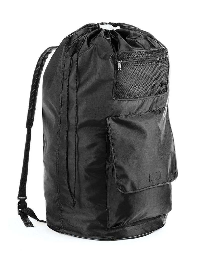 Whitmor Dura-Clean Laundry Backpack with Drawstring, Black