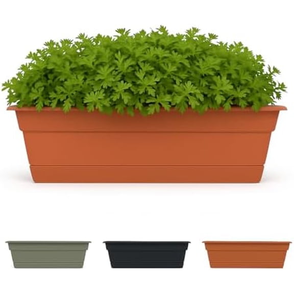 Dura Cotta 18" Terra Cotta Resin Rectangle Window Box Planter with Saucer Tray for Indoor and Outdoor Gardening