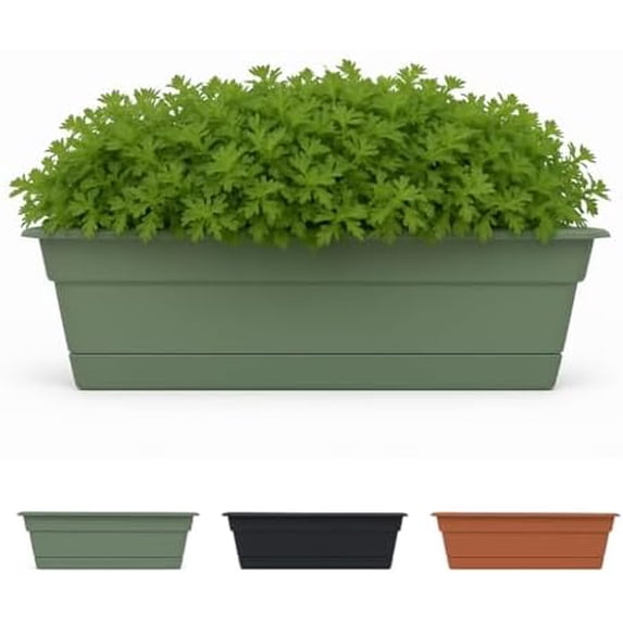 Dura Cotta 30" Basil Resin Rectangle Window Box Planter with Saucer Tray for Indoor and Outdoor Gardening