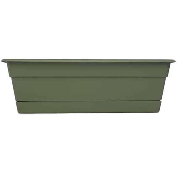 Dura Cotta Window Box Planter: 18" - Living Green - with Tray, Weatherproof Resin Box, Removable Tray for Indoor & Outdoor Use, Gardening, 2 Gallon Capacity