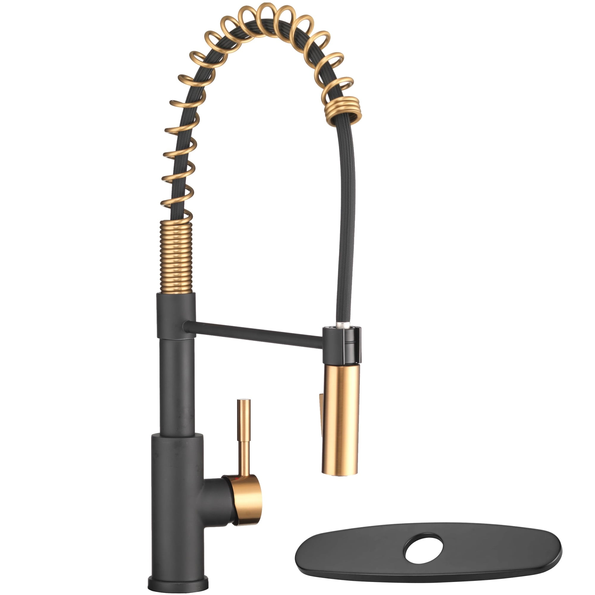Matte Black and Rose Gold Stainless Steel High-Arc Kitchen Faucet with Pull-out Spray