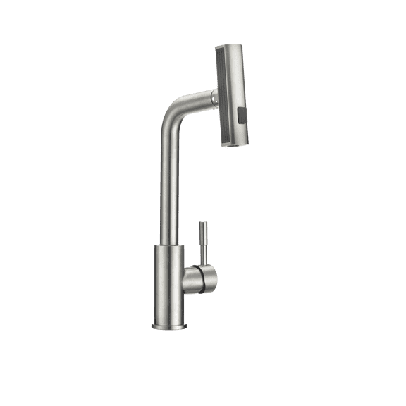 Dura Faucet (DF-MK511X-SN) Rainfall RV Kitchen Faucet – Satin Nickel, Dual-Mode Rotating Spray Head (Wide Waterfall & Stream), Single Lever Handle, Lead-Free, Easy Install Compact Sink Faucet