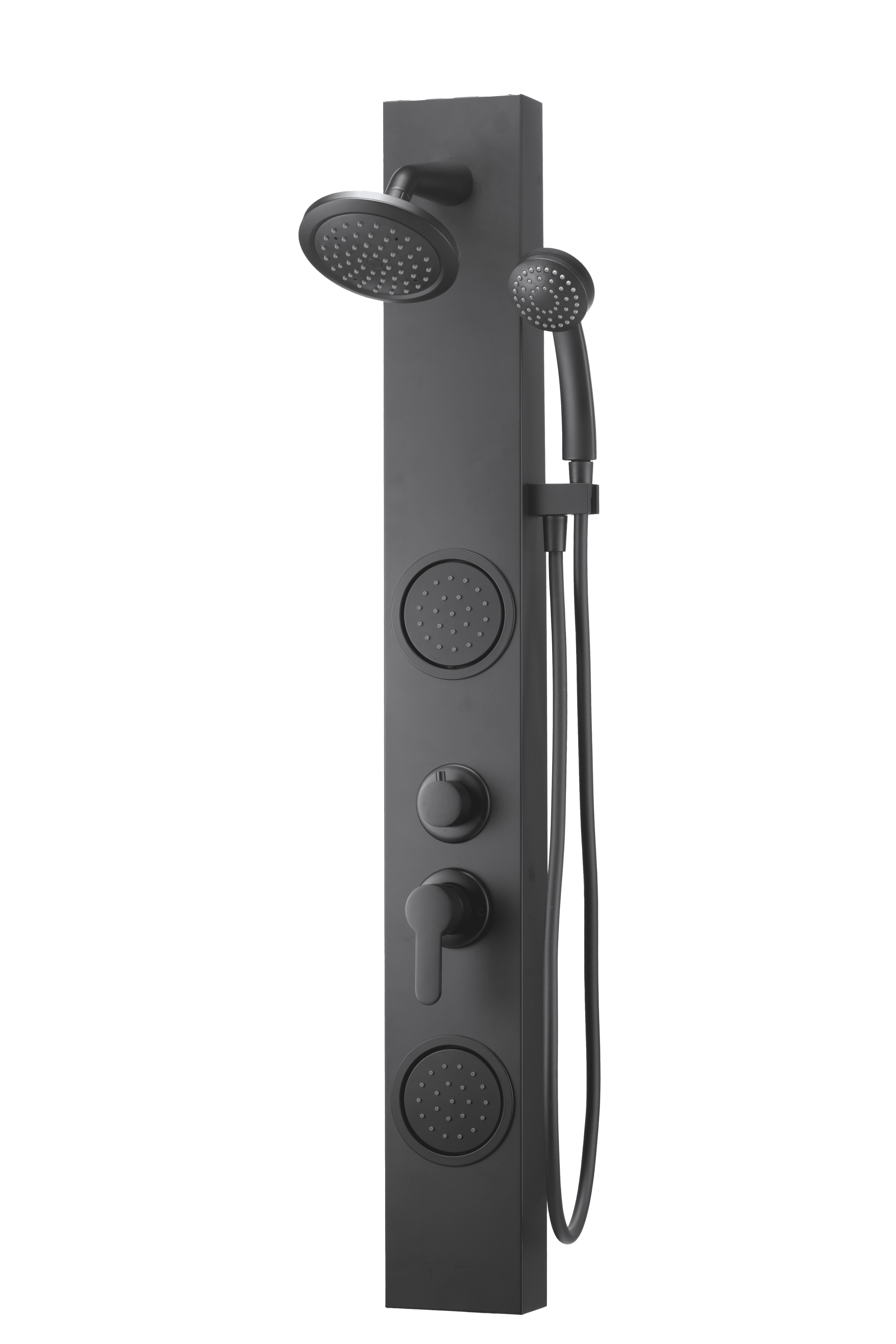 Dura Faucet (DF-SA914-MB) Premium RV Shower Panel Column – Matte Black, 4 Spray Options with Adjustable Body Sprayers, Overhead Shower & Handheld Wand – Water-Saving, Easy Install RV Shower System