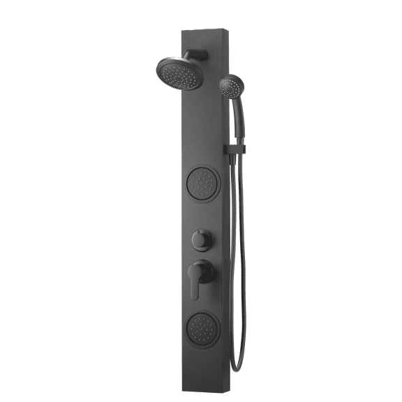 Dura Faucet (DF-SA914-MB) Premium RV Shower Panel Column – Matte Black, 4 Spray Options with Adjustable Body Sprayers, Overhead Shower & Handheld Wand – Water-Saving, Easy Install RV Shower System