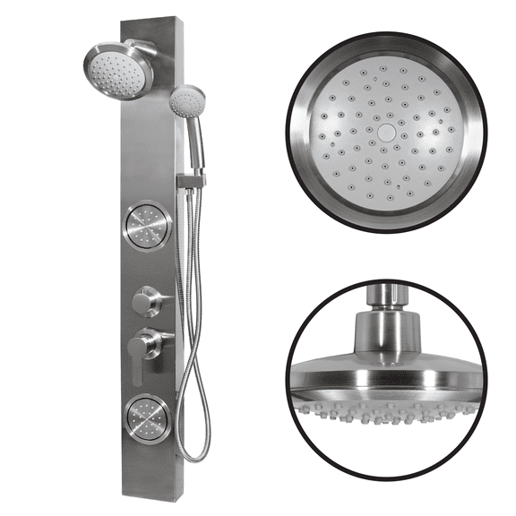 Dura Faucet (DF-SA914-SN) Premium RV Shower Panel Column – Satin Nickel, 4 Spray Options with Adjustable Body Sprayers, Overhead Shower & Handheld Wand – Water-Saving, Easy Install RV Shower System