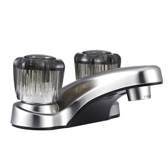 Dura Faucet Lavatory Faucet with Smoked Acrylic Knobs for RV Bathrooms - Brushed Satin Nickel