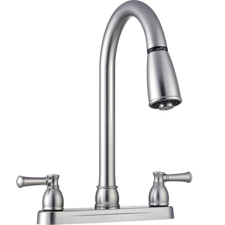 Dura Faucet Non-Metallic Dual Lever Pull-Down RV Kitchen Faucet - Brushed Satin Nickel