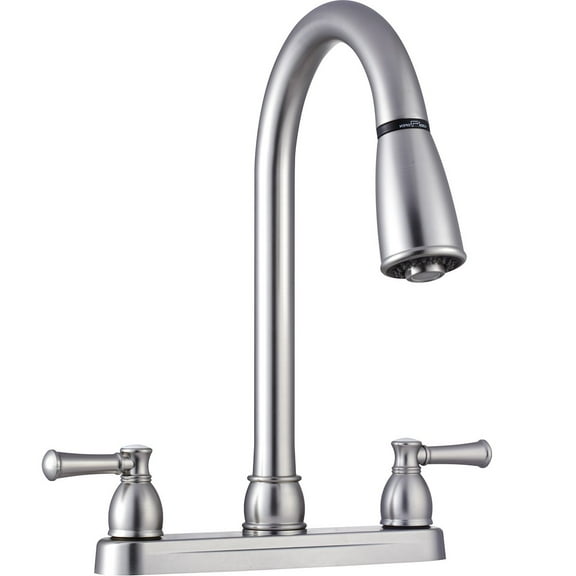 Dura Faucet Non-Metallic Dual Lever Pull-Down RV Kitchen Faucet - Brushed Satin Nickel