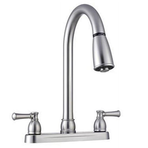 Dura Faucet Non-Metallic Dual Lever Pull-Down RV Kitchen Faucet - Brushed Satin Nickel