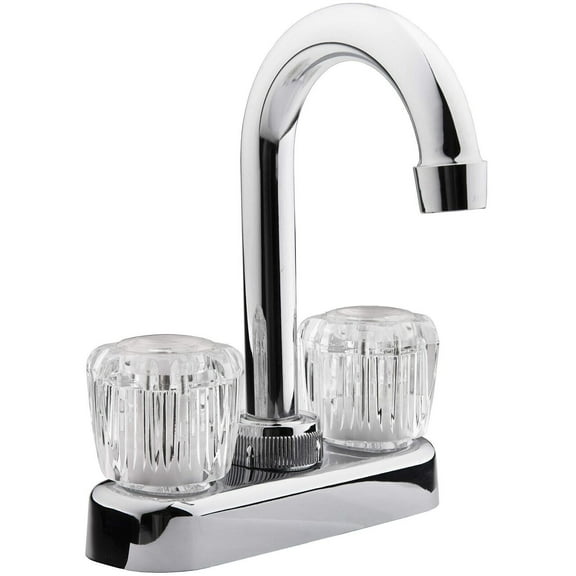 Dura Faucet DF-PB150A-CP RV Swivel Bar Faucet with Clear Acrylic 2-Knobs - 6-inch Spout (Chrome)